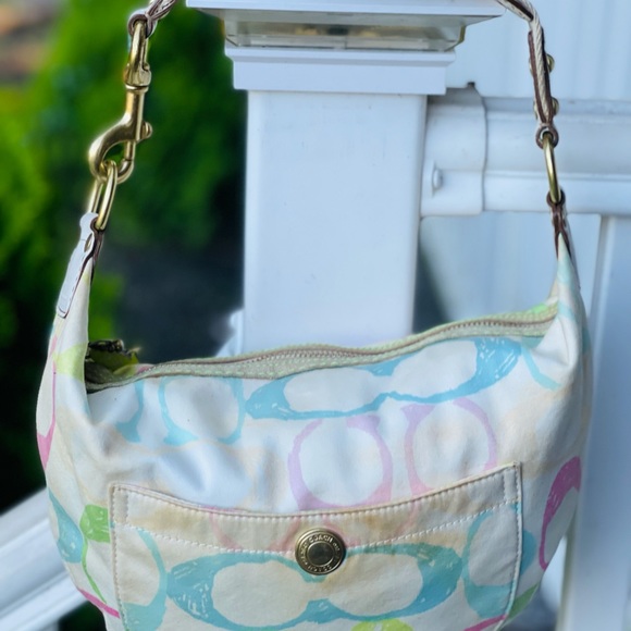 Coach signature multi colored pastel and white hobo bag - Picture 7 of 10